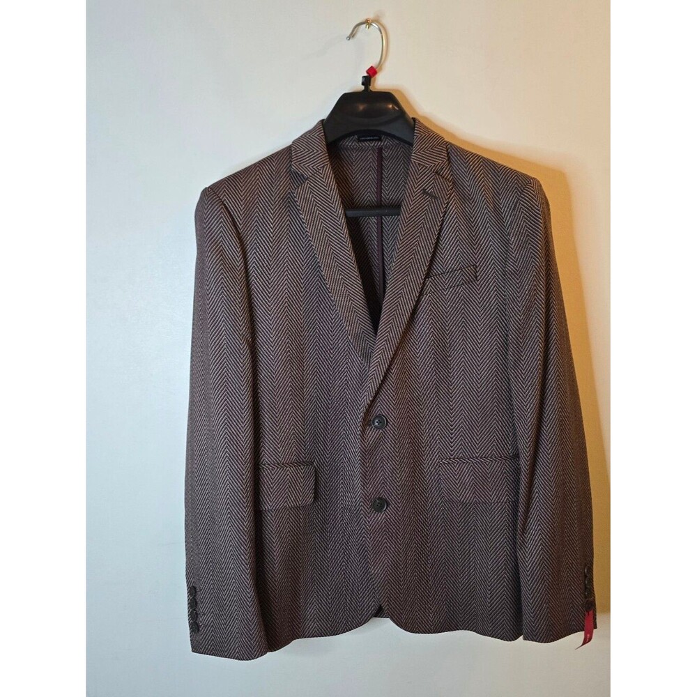J.Ferrar Blazer Men Slim Fit Herringbone Burgundy Black 38/40 Short